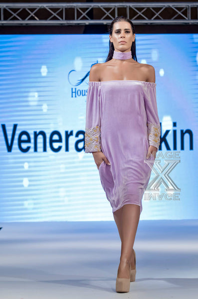 Off shoulder dress with Hand Embroidered sleeves STYLE 106