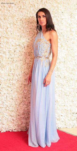 One shoulder Sky Blue Goddess gown STYLE 107