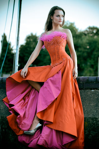 Taffeta corset red/pink asymmetric skirt