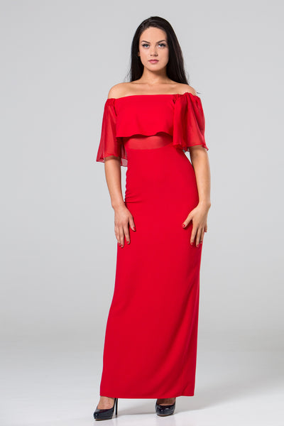 Red gypsy style off shoulder dress STYLE 11