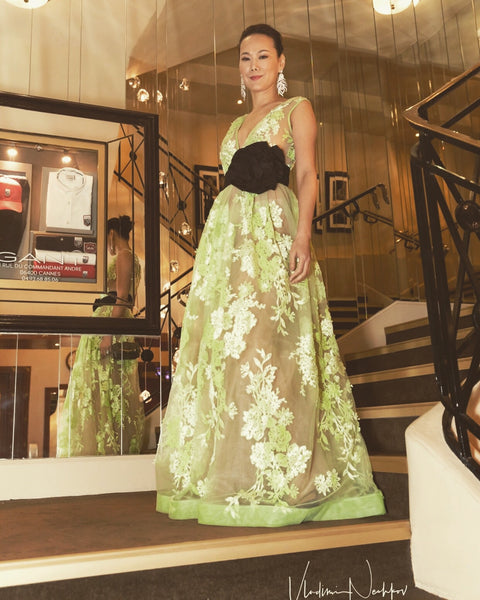 Nude Neon DRESS with black 3D Flower belt